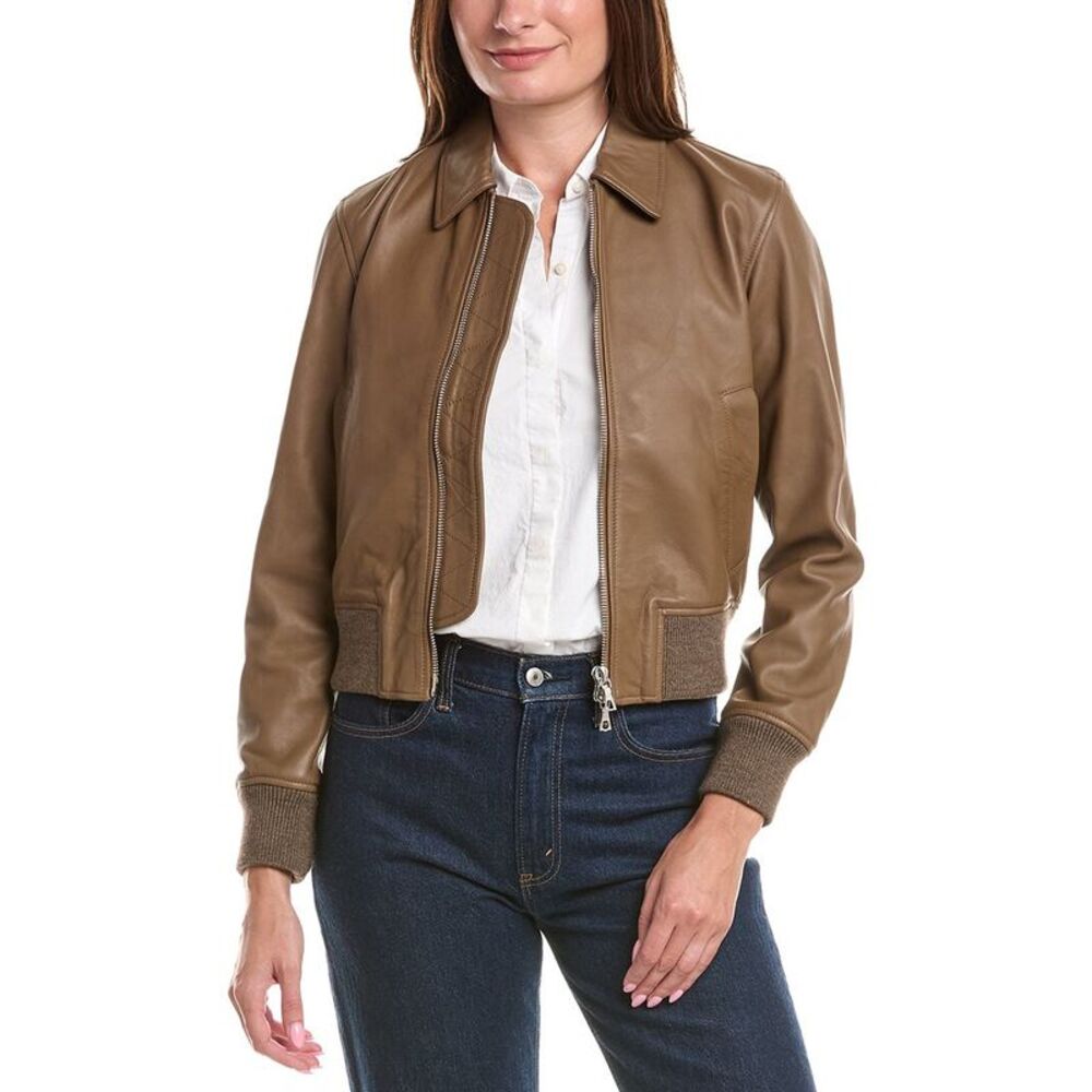 Officine Générale Womens Officine Generale Daniah Leather Bomber Jacket, Brown